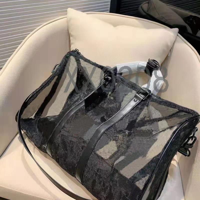 

Designer design high quality lace luggage bag, large capacity European and American style translucent fashion fitness travel bag., Black