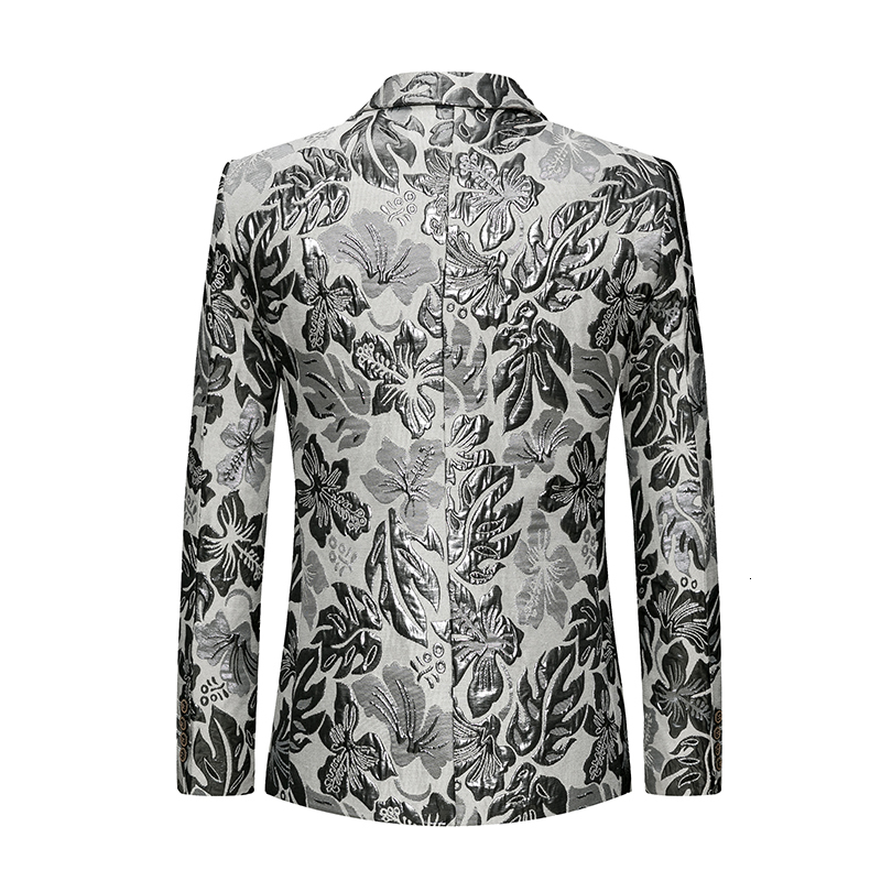 

2021 Blazer New to Men's Blazers Floral Prints Stage Slim Fit Autumn Clothes Big Dimensions M-6xl RB0I, Silver.