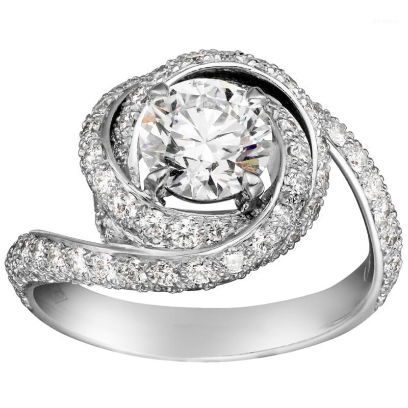 

18K Au750 White Gold Ring Women Wedding Anniversary Engagement Party Ring Rotate Round Moissanite Diamond Elegant Trendy Cute1