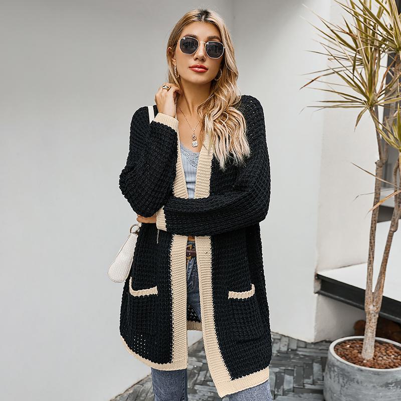 

2020 Autumn Winter Women Cardigans Sweaters Knitted Jacket Girls Korean Chic Tops Woman Fashion Loose Casual V Neck Long Outwear, Black
