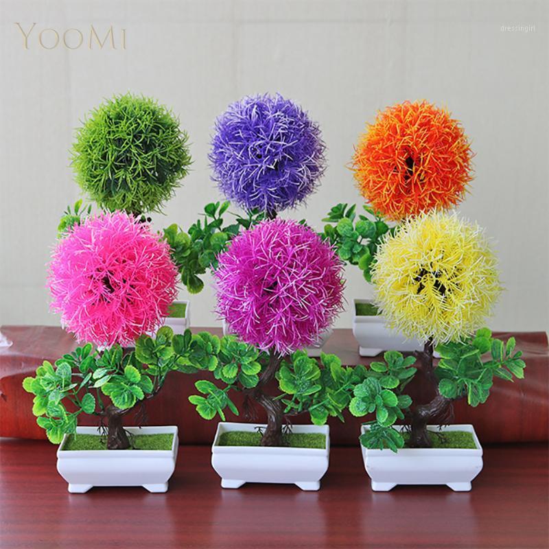 

artificial plants with pot little tree house decorations bonsai plant flower in a pot artificial fake decor for home/garden/desk1, Shuqiu1purple