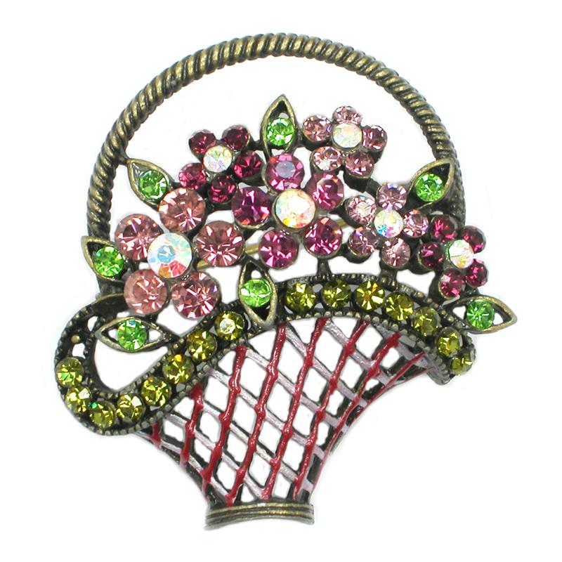 

Pins, Brooches 12pcs/lot Wholesale Rhinestone Flower Basket Pin Jewelry Gift Brooch C102281
