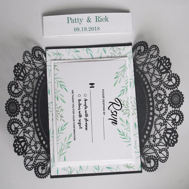 

Black Wedding Invitation Set Lace Invitation Cards With Customized for Wedding - Set of 50