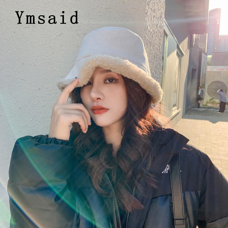 

Autumn Faux Fur Womens Winter Bucket Hats Thick Warm Hat Lady Girl Korea Panama Winter Outdoor Travel Velvet Fisherman Hat, Black