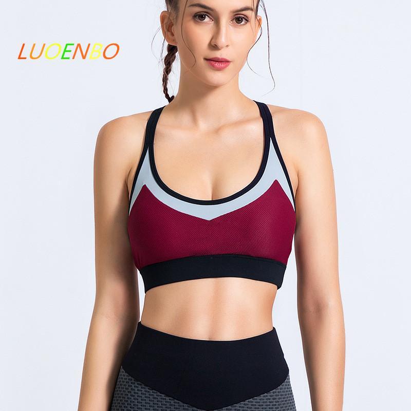 

2020 New Underwear women' ventilation Sports Bra Female Cross Shoulder Straps Adjustable Yoga Bra American Back underwear1, Red wine