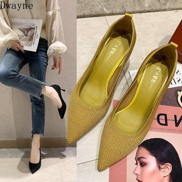 

2021 Autumn New Sexy Elegant Womens Shoes Korean Fashion Pointed Wild Thin Heel High Heels Knitted Single Shoe Dress Party Pumps1, Black