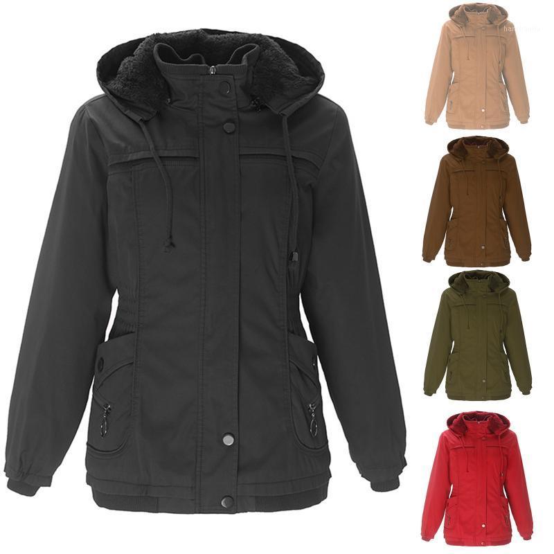 

Winter Warm Outdoor Women Long Sleeve Cotton-Padded Fleece Mid-length Detachable Hooded Solid Colors Warm Fleece Hiking Coat#g41, Black