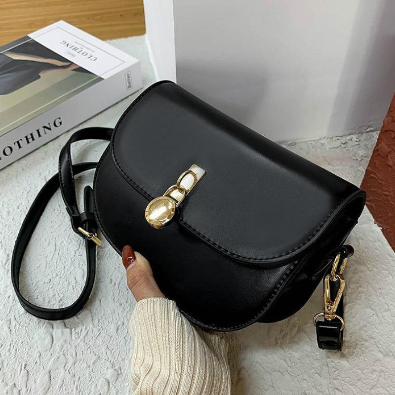 

Vintage Crossbody Bag 2021 New High Quality Pu Leather Women's Designer Handbag Small Solid Colors Shoulder Messenger Bag, Black