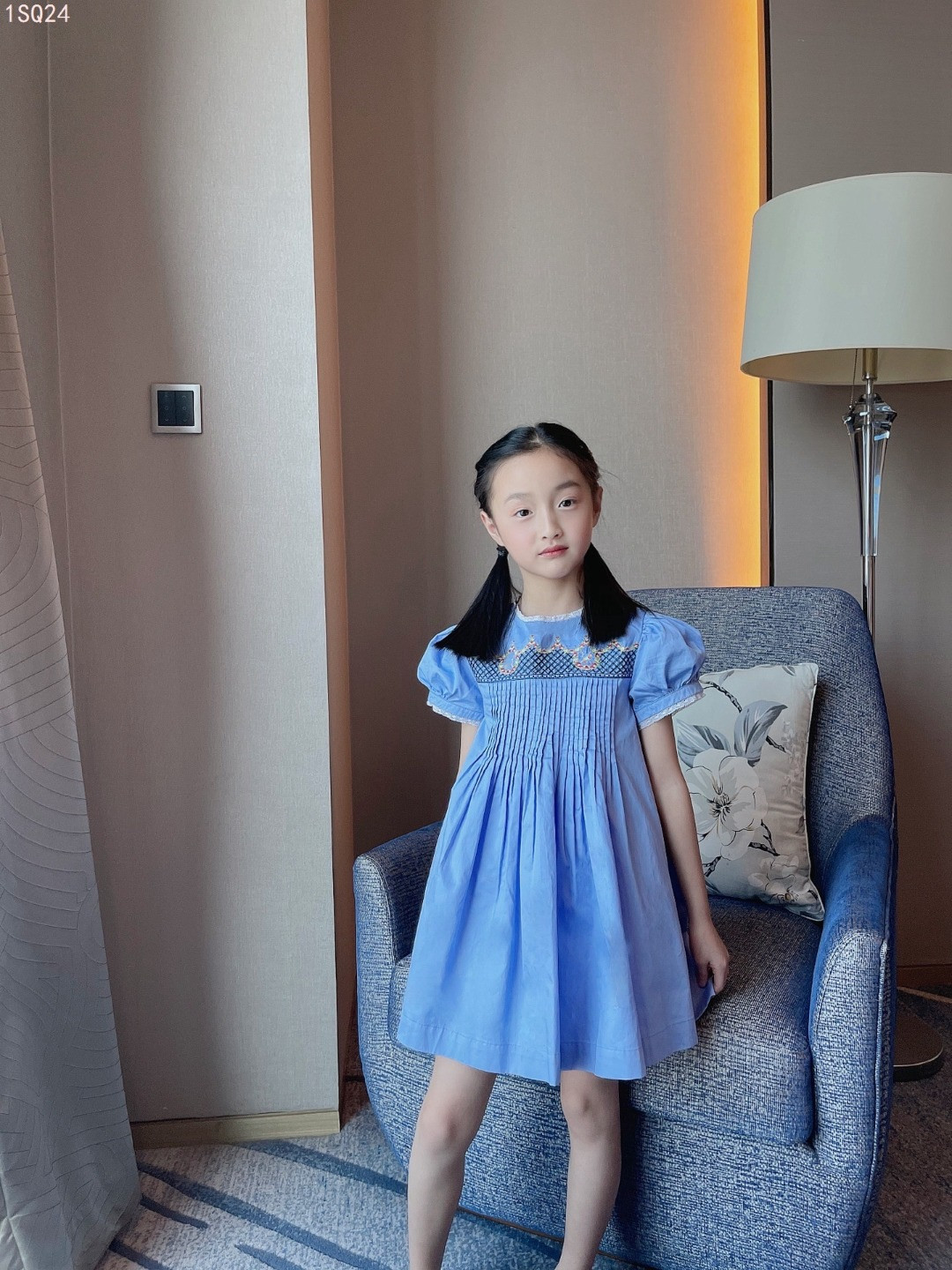 

2021 Kids Girls Dresses Summer Fashion Baby Girls Blue dress Fashion sweet flowers Dress children clothes, Wathet blue