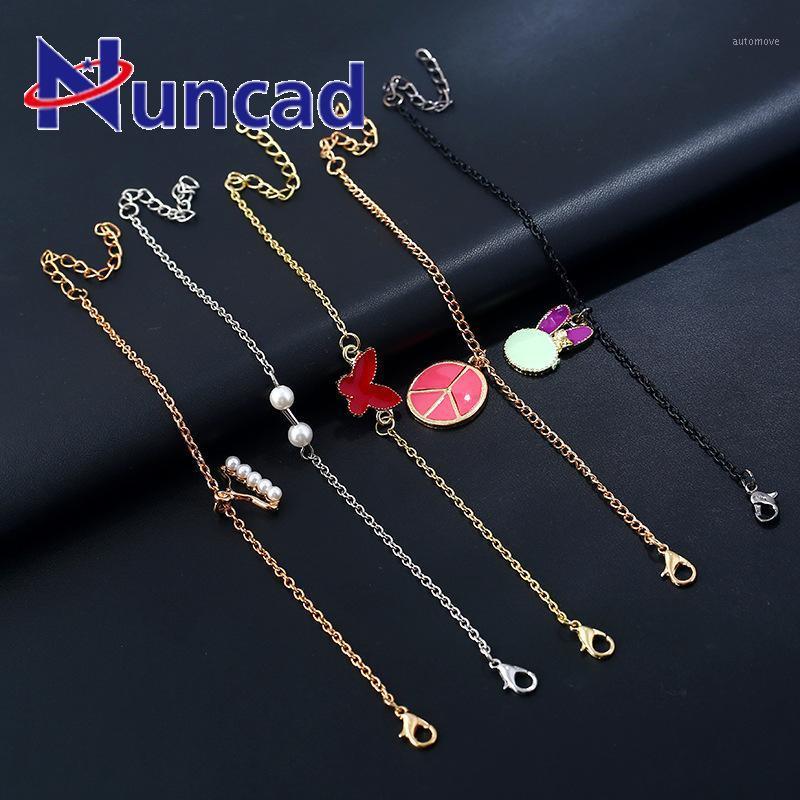 

5Pcs/Set Alloy Butterfly Small Imitation Pearl Hanger Bracelets For Women Gold Color Oil Dripping Charm Pulseras Mujer1