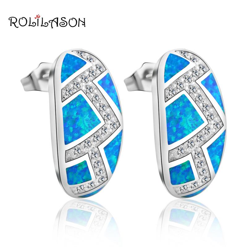 

Classic design Super supplier Blue Fire Opal Silver Stamped Stud Earrings for women Health Fashion Jewelry OE413