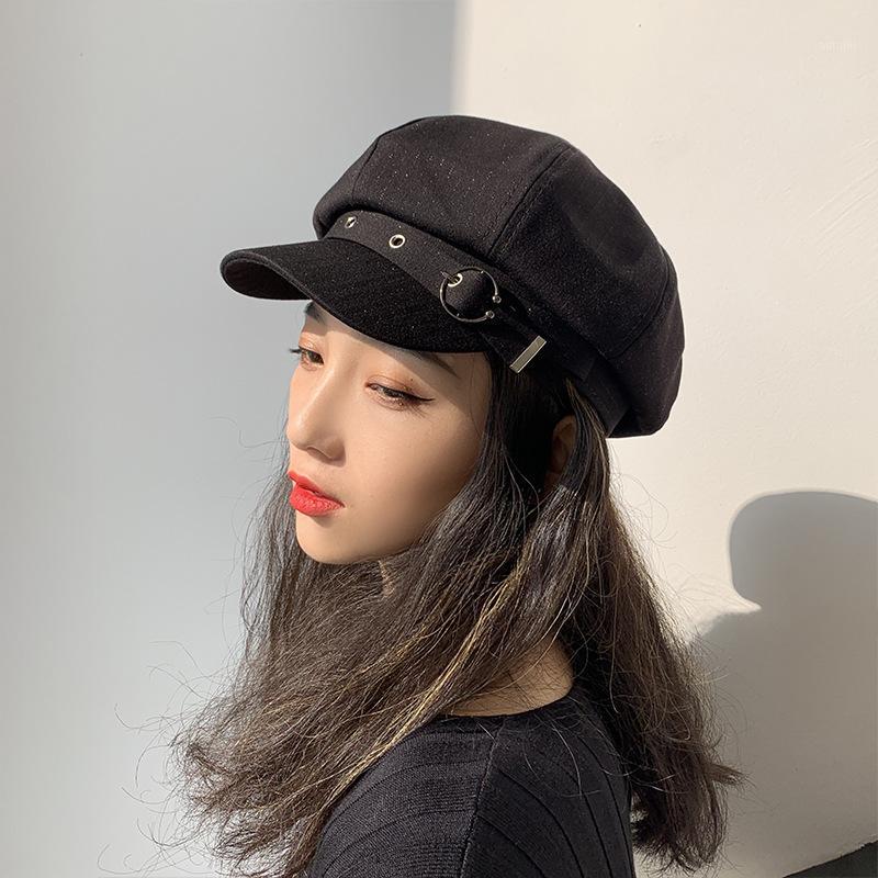 

Unisex Adjustable Winter Beret For Women Solid Plain Octagonal Newsboy Flat Top Ladies Casual Cotton Cadet Hat Girls Painter Cap1, Black