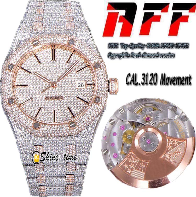 

2021 Top Quality 41MM RFF Gypsophila Pavé Diamond Version 15400 Arabic Dial CAL.3120 Automatic Mens Watch 15202 Designer Watches Sapphire, Original box