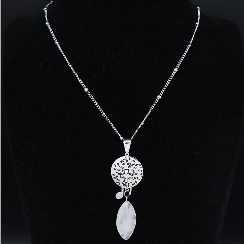 

2020 Fashion Pink Crystal Stainless Steel Necklace for Women Silver Color Note Statement Necklace Jewelry cadenas mujer N3703S02