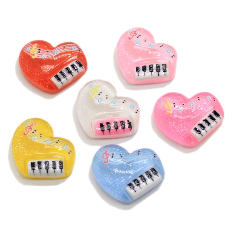 

20/100pcs Cute Glitter Musical Heart Resin Decoration Crafts Flatback Cabochon Scrapbooking Embellishments For Hair Bow Diy