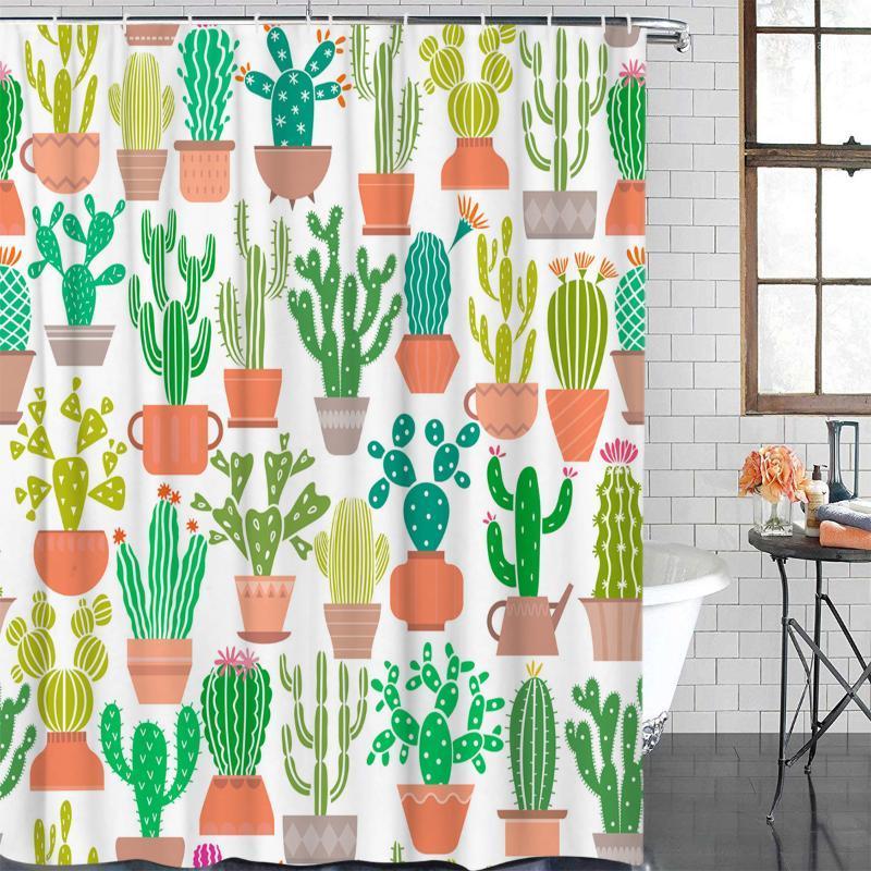 

Plant Curtain Cactus Cartoon Flowers Plant Bathroom Shower Curtains Bathroom Item Waterproof Shower Curtain &12 Hook1