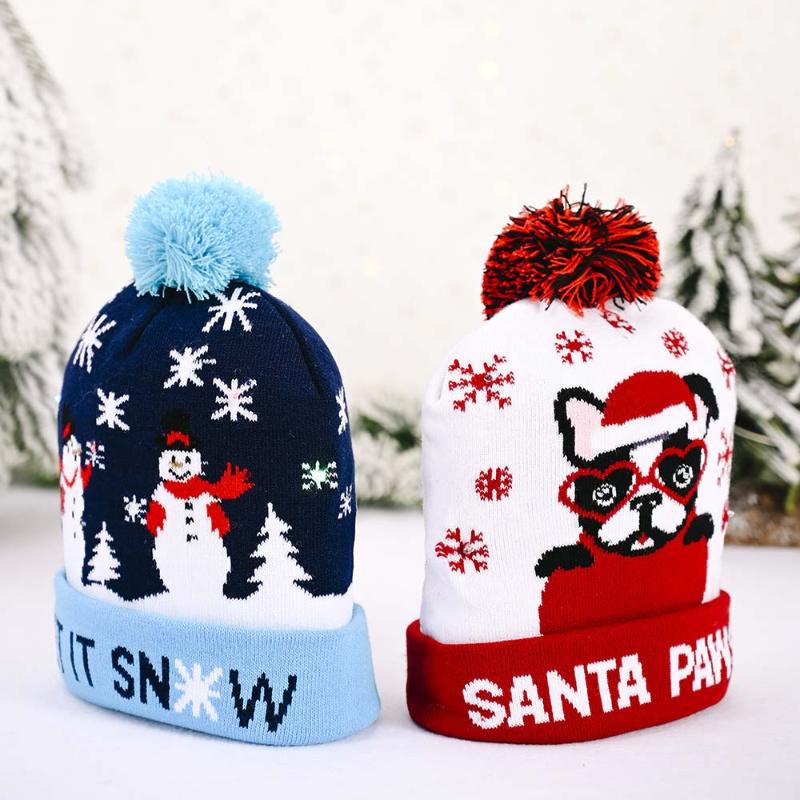 

LED Christmas Hat Beanie Sweater Christmas Santa Hat Light Up Knitted For Kid Adult For Party