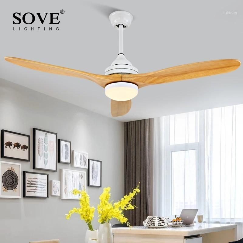 

SOVE 52 inch Nordic Modern Ceiling Fan Wood Without Light Wooden Ceiling Fans With Lights DC 220v fan+lamp ventilador de techo1