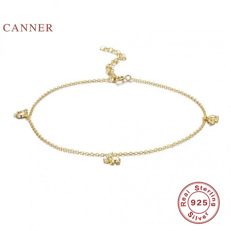 

CANNER INS Wind Mini Elephant Anklet Bracelet 925 Sterling Silver Anklets For Women Women Foot Jewelry Summer Cavigliera Donna