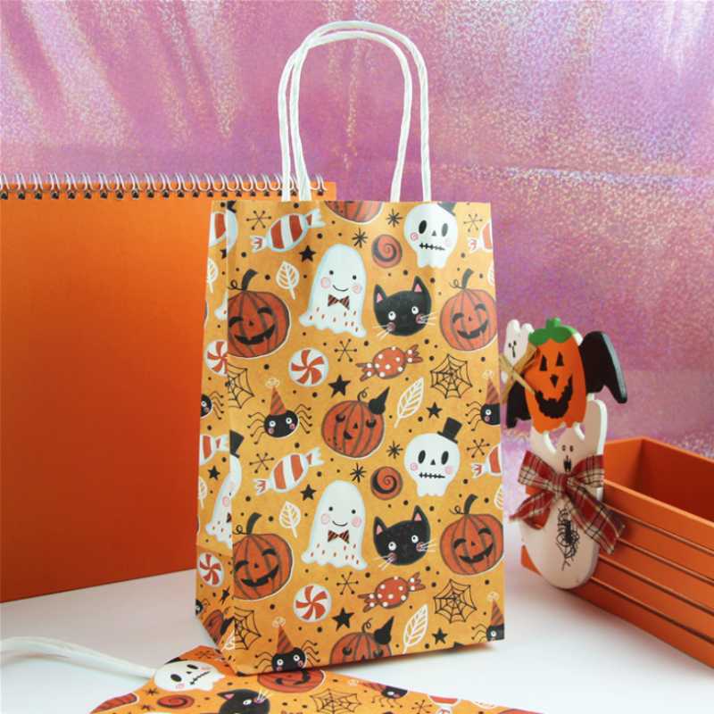 

Halloween candy bag pumpkin ghost pattern 13.5x22x7.8cm paper gift bags halloween decor gift portable bagging for friend 10pcs