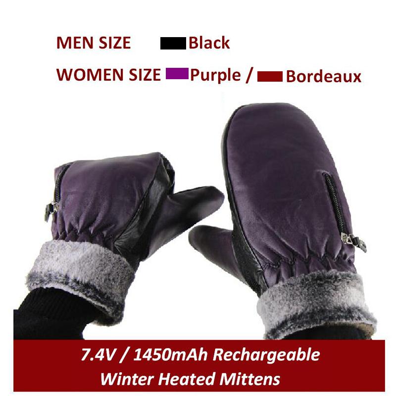 

7.4V Rechargeable Lithium Battery Electric Heating Warm Gloves Winter Outdoor Motorcycling Skiing Mittens Black Purple Bordeaux, Men black