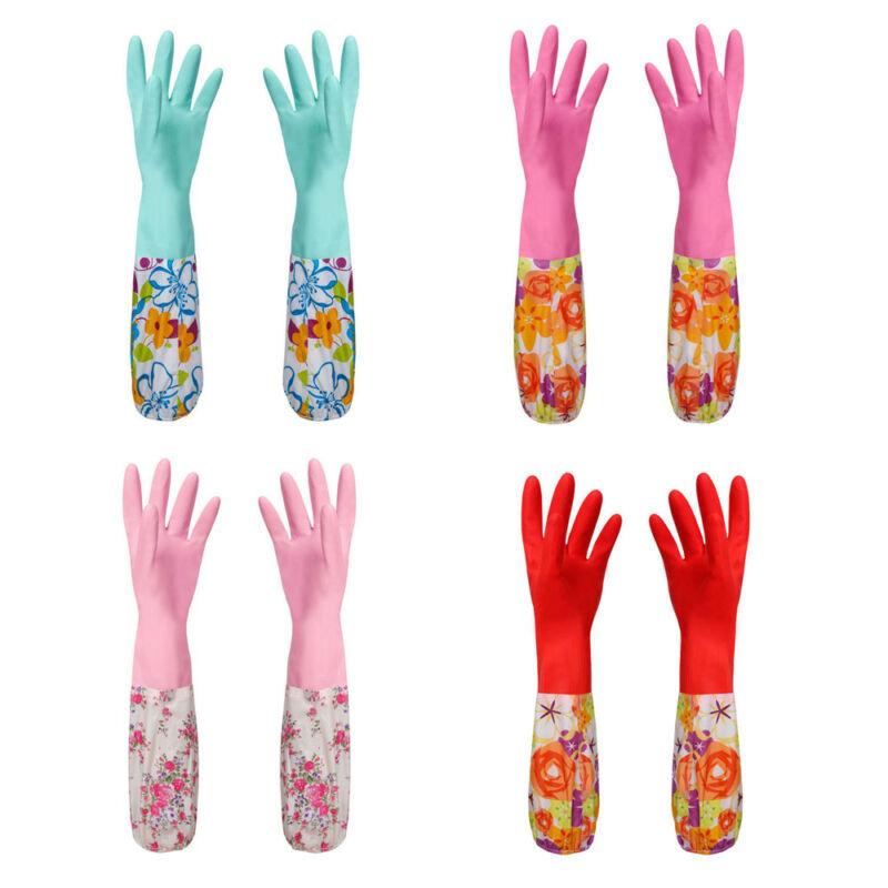 

1Pair Kitchen Wash Dishes Long Sleeve Rubber Velvet Lining Waterproof Household Glove