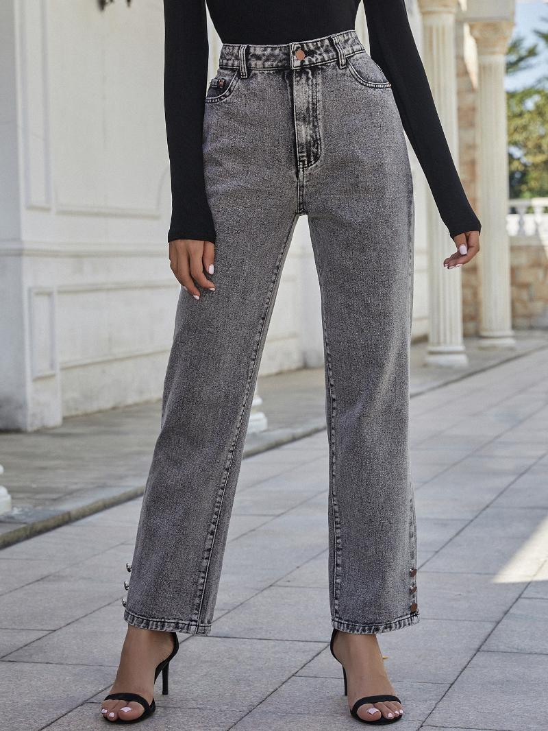 

2021 New Arrival Summer Style Female Fashion Sexy Summer Gray Solid High Waist Hot Night Club Denim Stright Pants