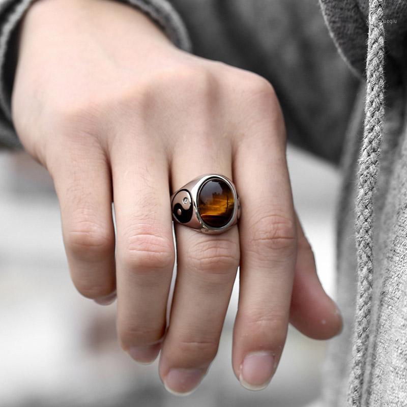 

Band Rings Tiger Eye Stone Beads Ring For Men Boy Yin Yang Tai Chi 316L Stainless Steel Vintage Men's Jewelry Gift Drop HHR437, Silver