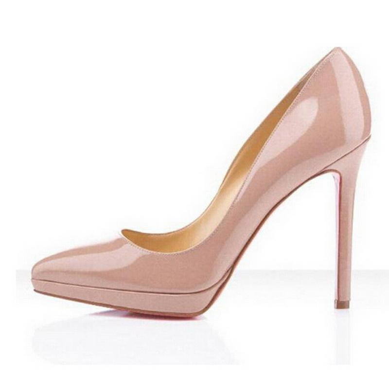

Classic Hot Sales Nude Patent Leather High Heels Women Pumps,Luxury Red Bottom PointyToes Dr uB