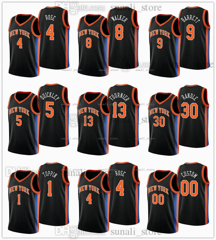 

2022-23 City Black Basketball Jerseys Julius Randle 30 Evan Fournier 13 Derrick Rose 4 Kemba Walker 8 RJ Barrett 9 Immanuel Quickley 5 Obi T, Black;red