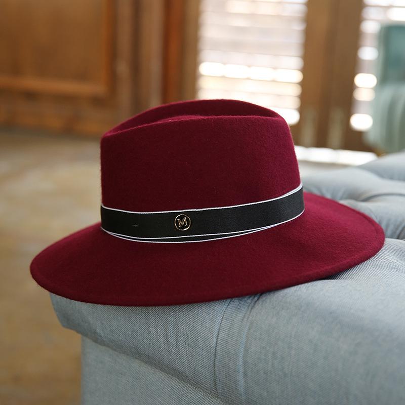 

Elegant Winter Womens M Letter Wool Jazz Fedora Hat For Women Ladies Large Brim Cowboy Panama Fedoras Hat, Black