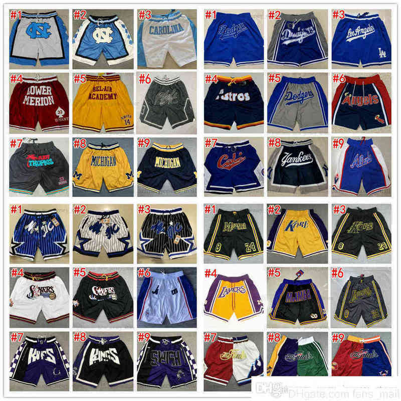 

Bost All Team Just Don Basketball Shorts Mesh Retro LosAngeleLaker Short Sport Purple Black White Yellow Hip-Pop Pants With Pocket Zipper, Choose number picture