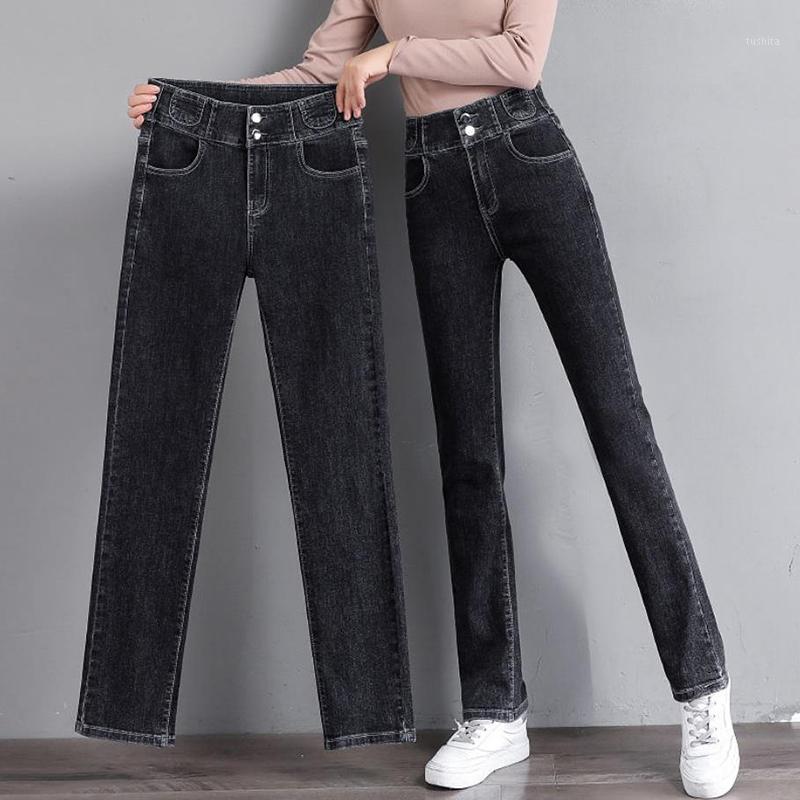 

Plus Size High Waist Stretch Straight Jeans Women Basic Solid Color Mom Denim Pants Female 2020 Streetwear Cowboy Trousers1, Blue grey