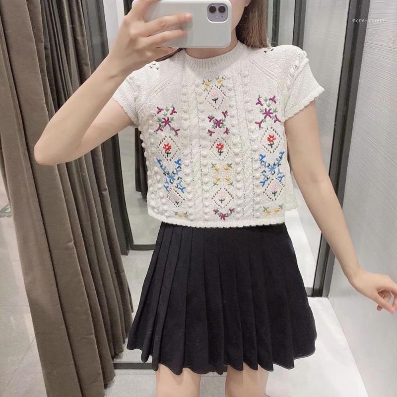 

2020 summer new women Embroidery knitted top sweater short sleeves casual fashion woman tops pull femme1