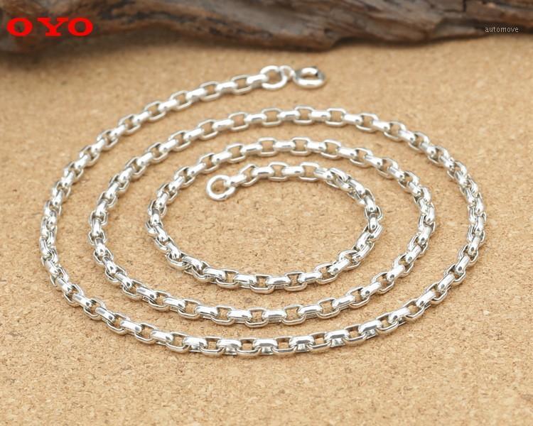 

S925 pure silver ornaments Square pendant with chain Men and women with Thai silver 3mm necklace 3 mm wide sweater chain1
