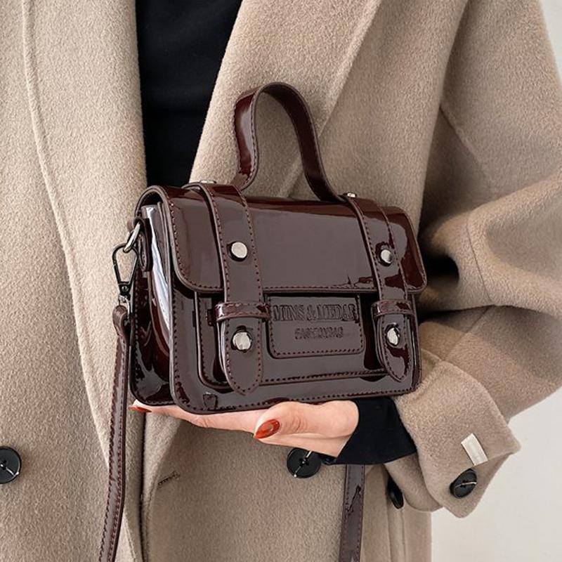 

Solid Color Patent PU Leather Crossbody Bags For Women 2021 Female Totes Fashion Flap Shoulder Handbags And Purses Bolsa, Black