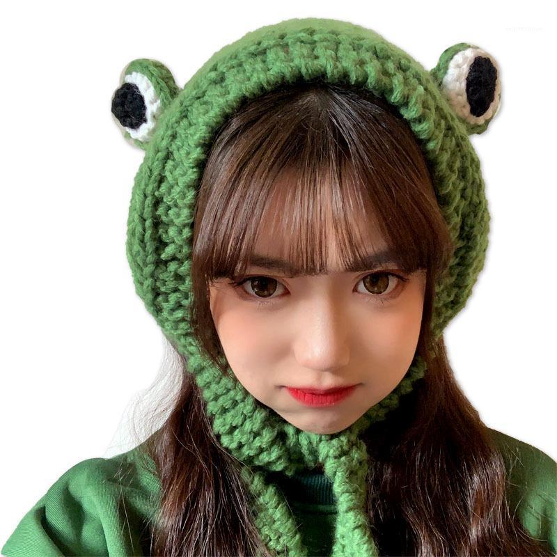 

Women's Hat Winter Korean INS Skullies Cute Frog Hat Crochet Knitted Beanie Headgear Gift Hip-hop Cap Photography Prop Party1, Zr