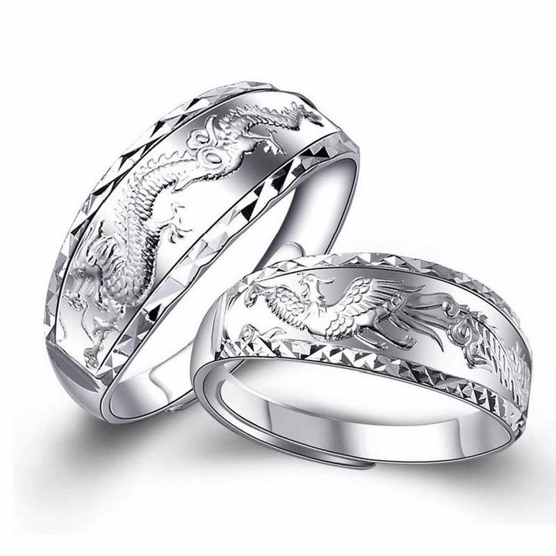 

Silver 925 ring gold Silver 925 Jewelry Costume Jewelry Rings Sterling dragon and phoenix couple two-piece set 7g 5885