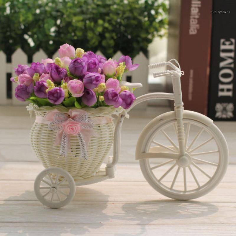 

DIY Plastic White Tricycle Bike Design Flower Basket Container For Flower Plant Home Wedding Decoration Wreaths Home Decor01, 200 x110 x 150mm