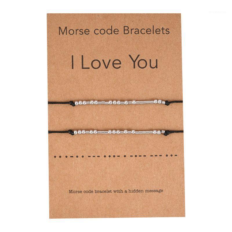 

2Pcs I Love You Friendship Morse Code Dainty Beaded Bracelet with Secret Message for Women Men Lover Jewelry Gifts1