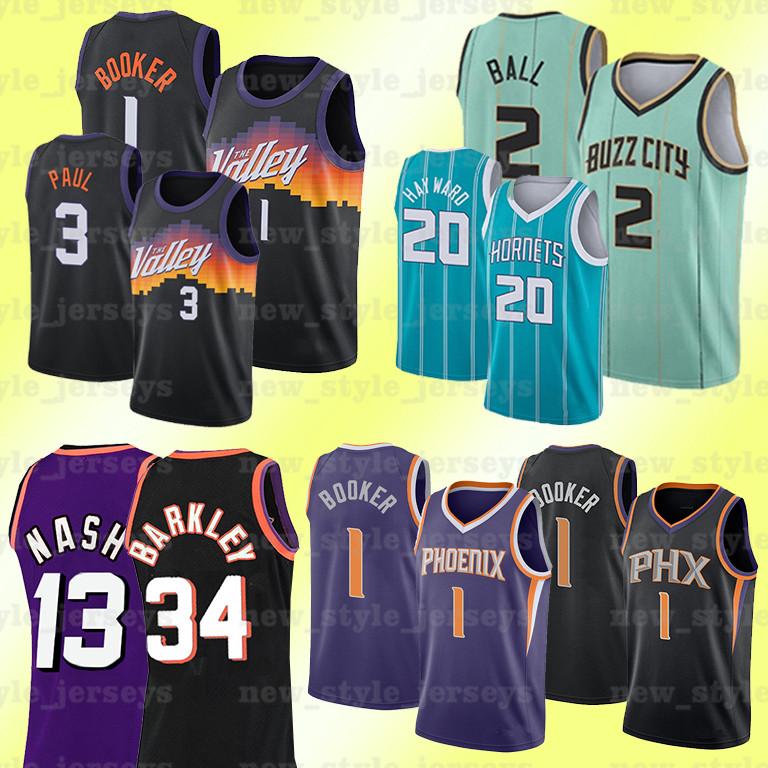 

LaMelo 20 Gordon Booker Ball Hayward 1 Devin 34 Charles Mens1 13 Steve Barkley Nash Phoenix Suns Charlotte Hornets Jersey, Men