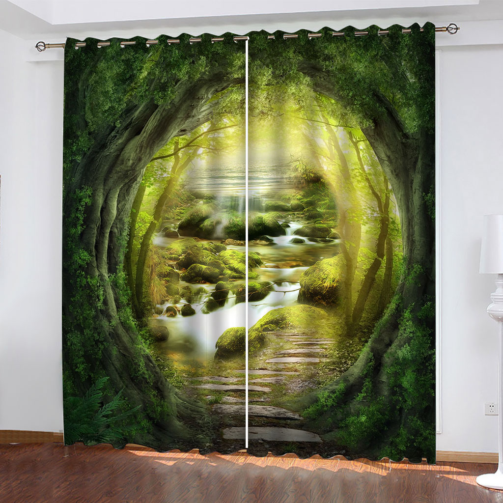 

Beautiful Photo Fashion Customized 3D Curtains green forest curtains 3D Window Curtain For Living Room