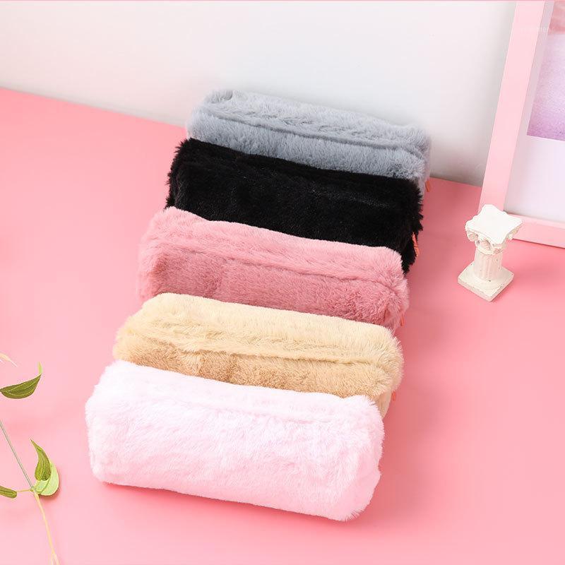 

Cute Solid Color Plush Pencil Case bag For Girls Pencil Bag Stationery case Kawaii School student stationery1