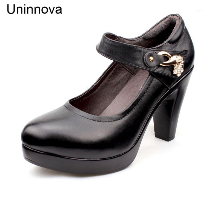 

Classic Mary Jane Pumps Genuine Leather Super High Heels Comfortable Business Shoes Autumn Spring Uninnova Plus Size 43 WP0751, Black