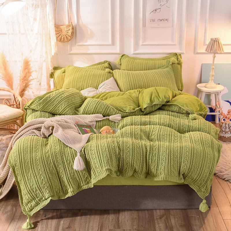 

AB Knitting Crystal Velvet Bed Set Duvet Cover Pillowcase Bed Sheet Solid Fruit Green Royal Blue Khaki Pink Dark Grey Ginger