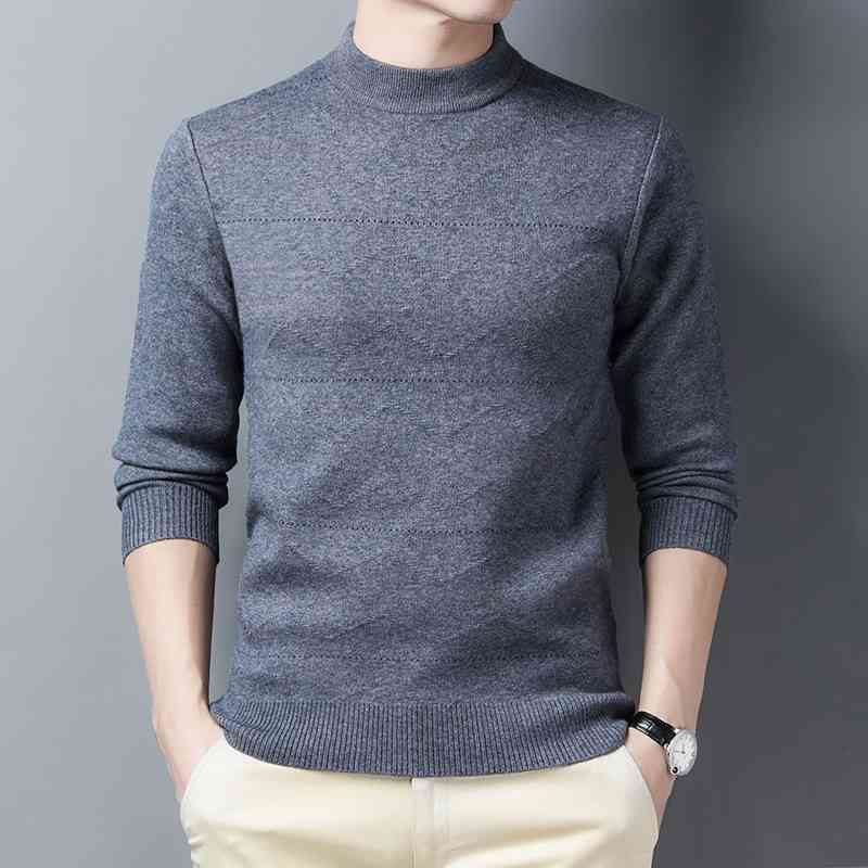 

20 straight Pullover long sve casual middle-aged winter half high collar grey men's sweater for warmth, F5001 grey
