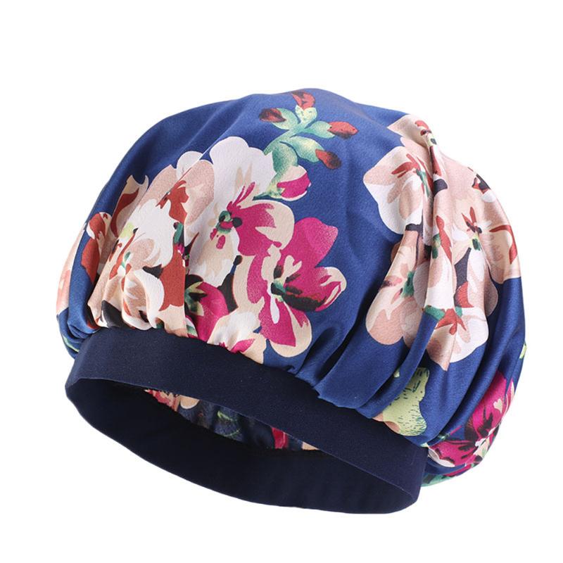

Women Adult Night Hat Soft Satin Salon Hair Loss Sleeping Cap Accessories Bonnet Breathable Decoration Elastic Chemo Printed, Black