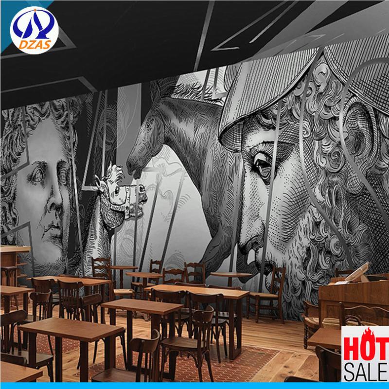 

2020 European-style hand-painted 3D art sketch figure large mural Cafe restaurant AS-CX living room office wall mural, Multi-color