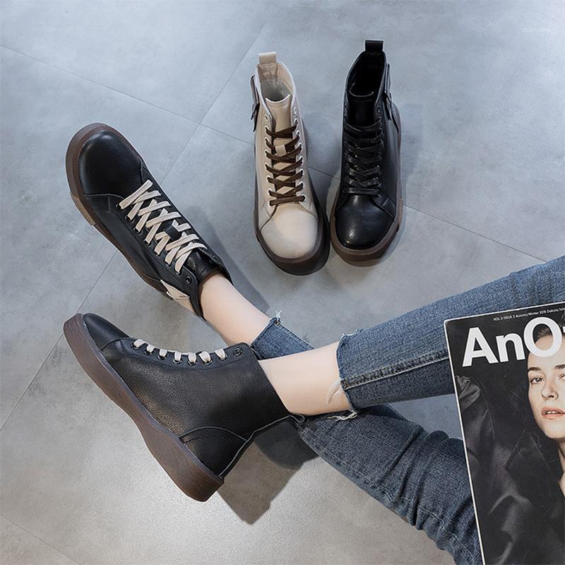 

Tilocow Spring Wedges Ankle Women Boots Lace Up Genuine Leather Ladies Sport Shoes Woman Fashion Mixed Colors Footwear Handmade1, Black2