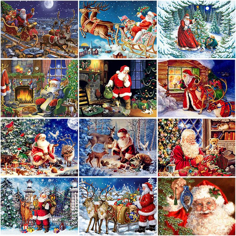 

DIY 5D Diamond Painting Santa Claus Full Round Rhinestone Snow Scenery Diamond Embroidery Cross Stitch Mosaic Christmas Gift